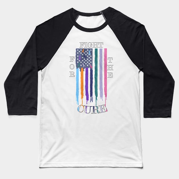 Cancer Awareness Ribbons Cure Support Gift Fight for the Cure Ribbon Shirt Distressed Flag Gifts Baseball T-Shirt by tamdevo1